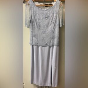 Elegant Light Blue Lace Overlay Dress